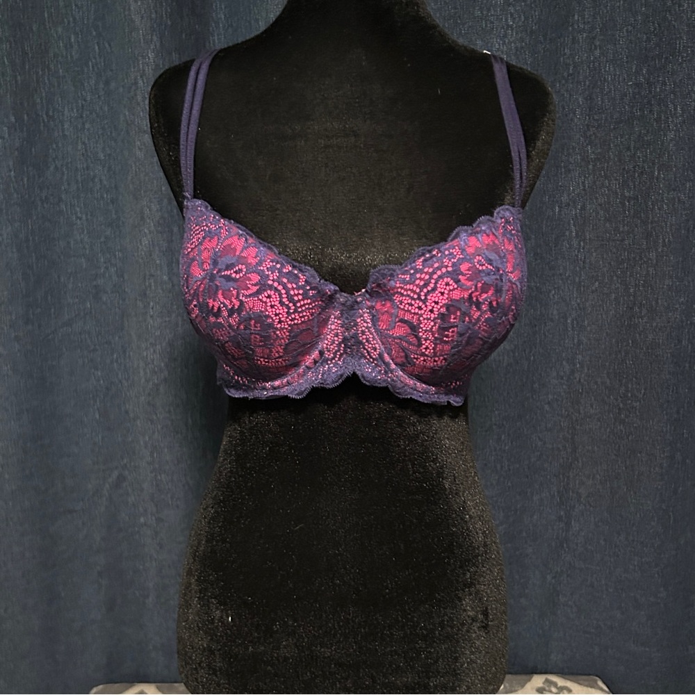Victoria's Secret Blue and Pink Lace Bra